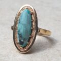 Quirky Vintage Turquoise Navette Ring in 9ct Gold, a UK J 1/2 or a US 5 1/4.