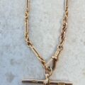 Fancy Link Chain Necklace with T Bar and Dog Clip in 9ct Gold