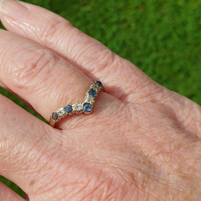 Topaz and Diamond Wishbone or Chevron Ring in 9ct Gold.