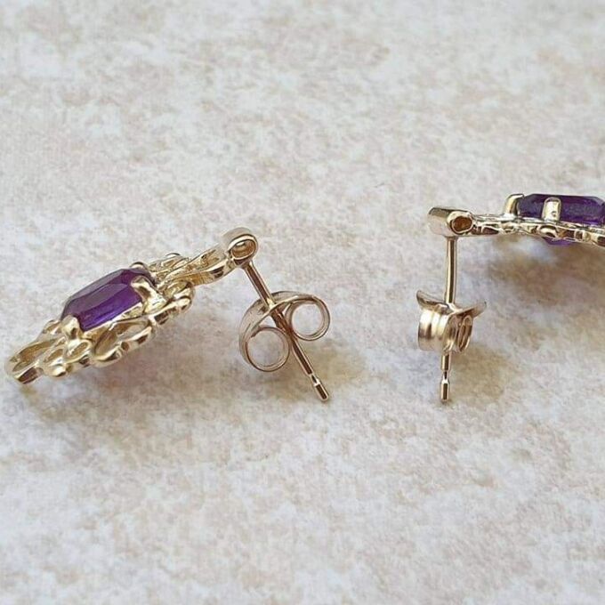 Amethyst Heart Detail Earrings in 9ct Gold