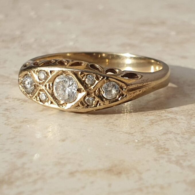 Gypsy Ring with CZ Stones in 9ct Gold,  a UK O 1/2 or a US 7 1/2.