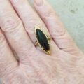 Marquise or Navette Whitby Jet Ring in 9ct Gold, a UK N or a US 7