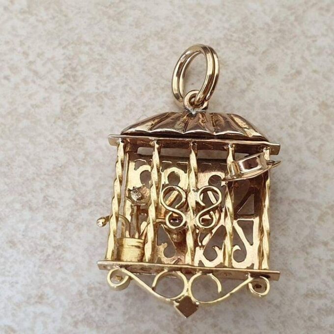 Quirky Window Shutter Gardeners Pendant in 9ct Gold.