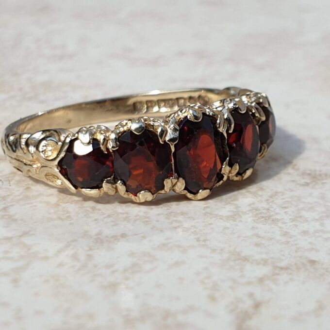 Five Stone Garnet Ring in 9ct Gold,  a UK M or a US 6.