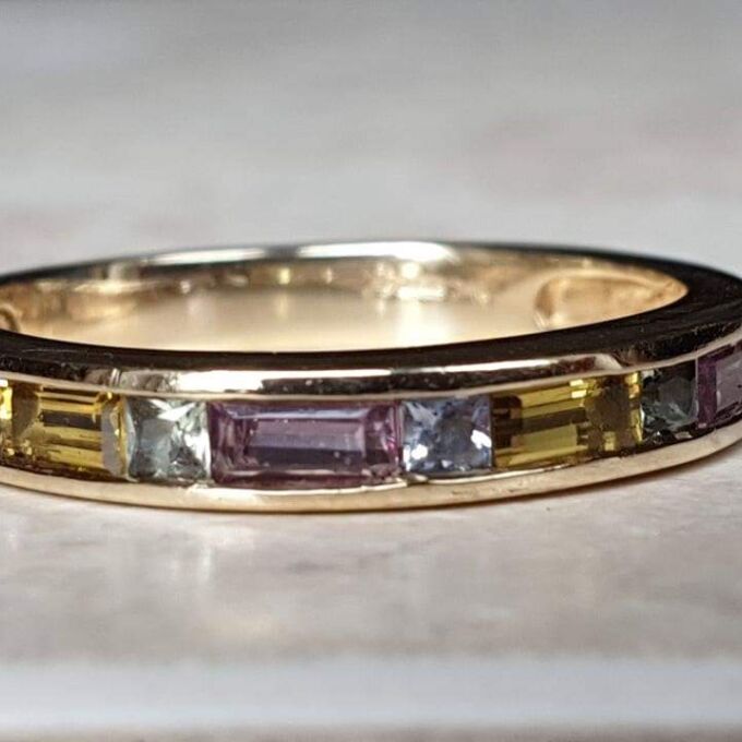 Multi Coloured Sapphire Stacking Band in 9ct Gold.