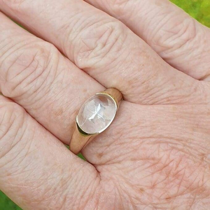 Rock Crystal Ankh Ring in 9ct Gold, a UK Q 1/2 or a US 8 3/4