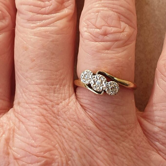 Diamond Trilogy Ring in Platinum and 9ct Gold,  a UK L 1/2 or a US 6 1/4.