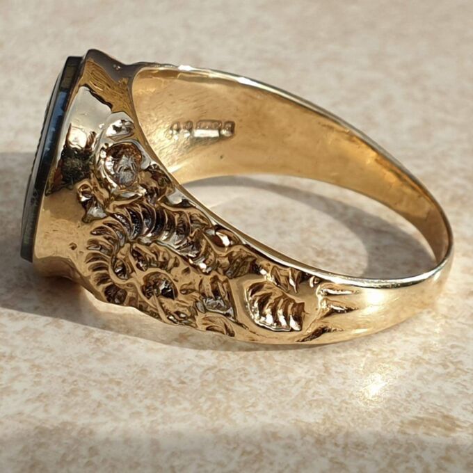 Hematite Intaglio Centurion Signet Ring in 9ct Gold.