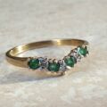 Emerald and Diamond Chevron or Wishbone Ring in 9ct Gold, a UK M or a US 6 1/2