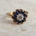 Sapphire and Diamond Cluster Ring in 9ct Gold, a UK J 1/2 or a US 5 1/4