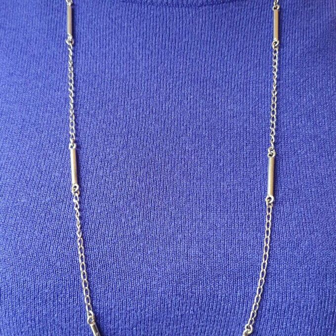 Long Length Italian Silver Bar and Link Chain Necklace, 33 inches.