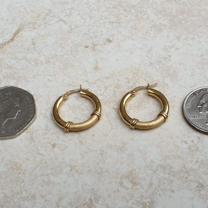Satin and Matt Hoop Earrings in 9ct Gold