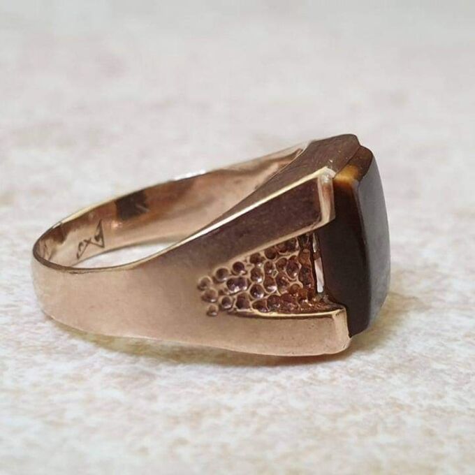 Tiny Tigers Eye Signet Ring in 9ct Gold.