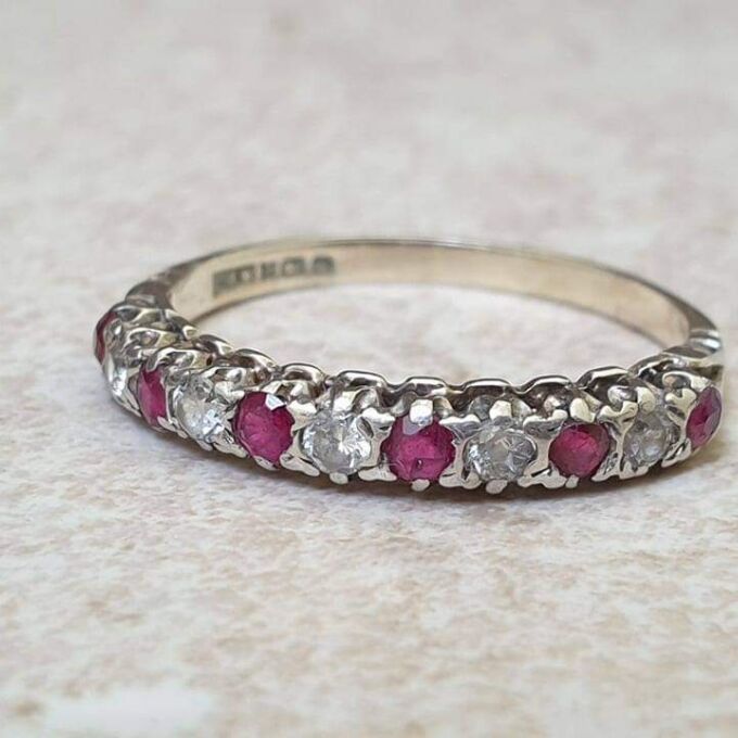 Ruby Half Eternity Stacking Band in Silver.