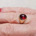 Bold Synthetic Ruby Cabochon Signet Ring in 9ct Gold, a UK M or a US 6 1/2.