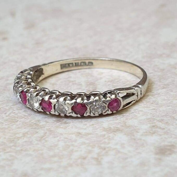 Ruby Half Eternity Stacking Band in Silver.