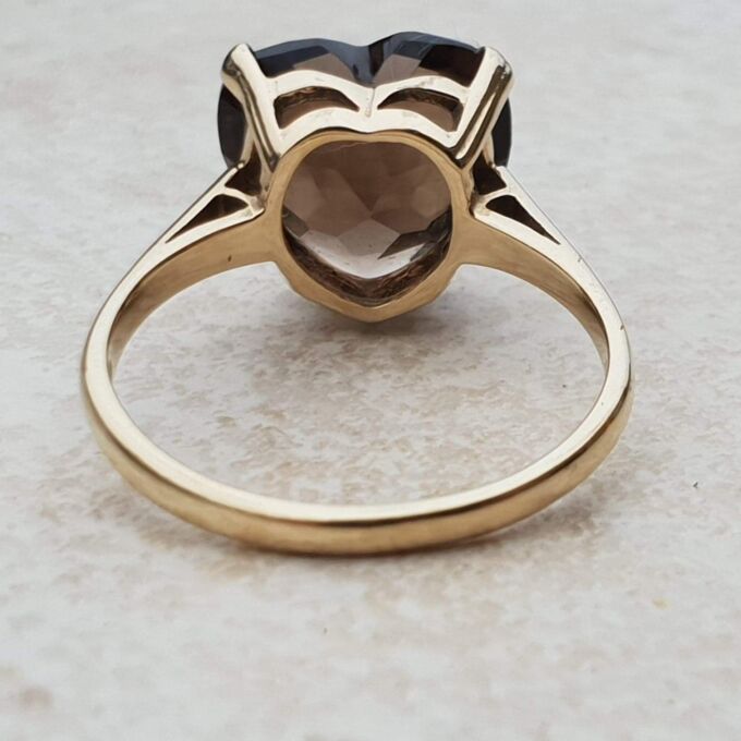 Romantic Heart Cut Smoky Quartz Ring in 9ct Gold, a UK P 1/2 or a US 8 1/4.
