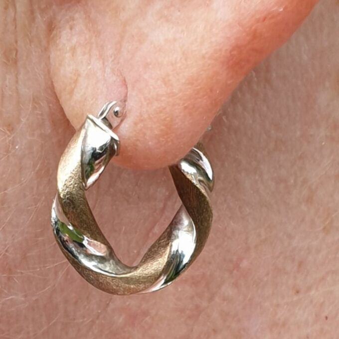 Two Colour Twisted Hoop Earrings in 9ct Gold