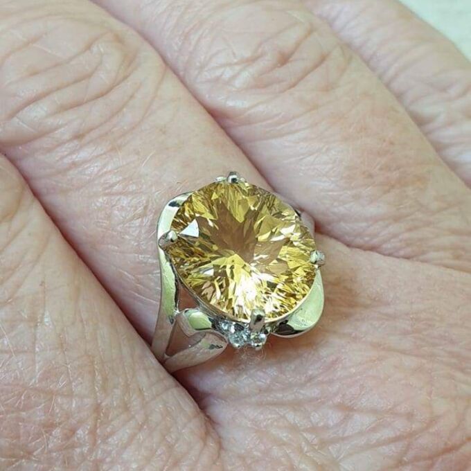 Big Fancy Citrine in 9ct White Gold.