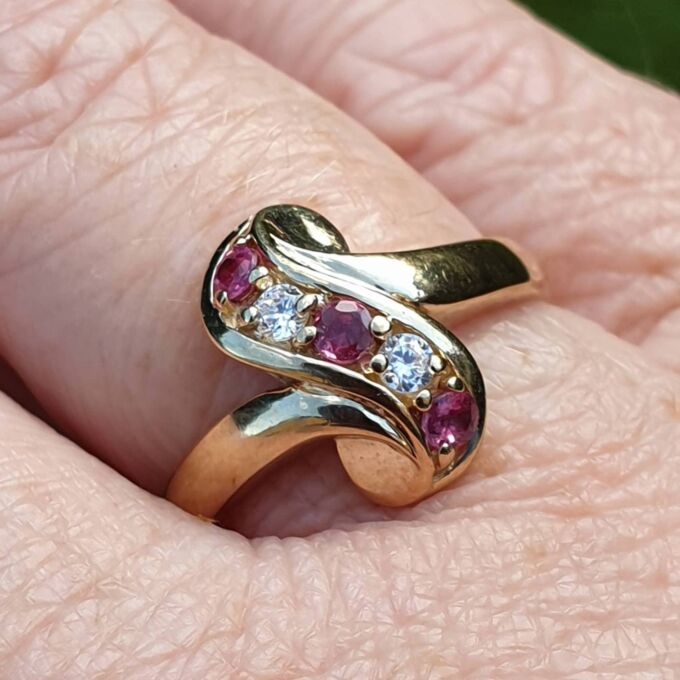 Ruby & Paste Scroll Ring in 9ct Gold.