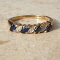Marquise Sapphire and Diamond Stacking Band in 9ct Gold,  a UK M or a US 6 1/2.