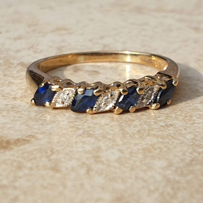 Marquise Sapphire and Diamond Stacking Band in 9ct Gold,  a UK M or a US 6 1/2.