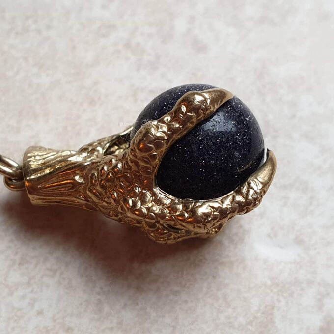Goldstone Ball Eagle Talon Pendant in 9ct Gold
