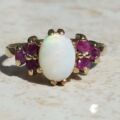 Lovely Opal & Ruby Cluster 9ct Gold Ring, a UK L 1/2 or a US 6 1/4.