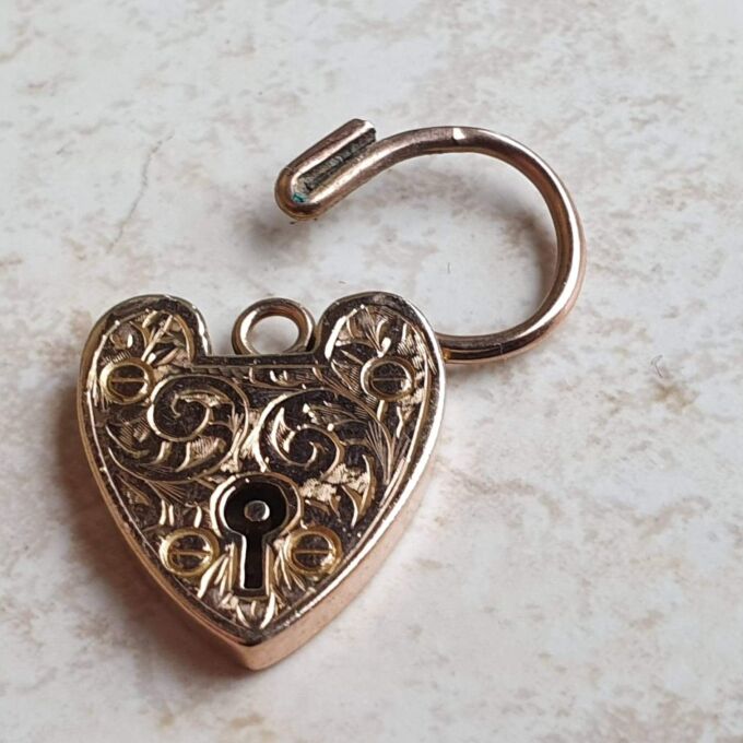 Engraved Front & Back Reversible Heart Padlock in 9ct Gold