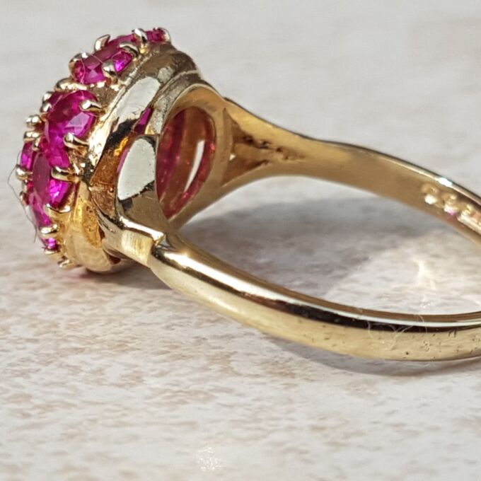 Sale – Synthetic Pink Ruby Sapphire Cluster 9ct Gold Ring, a UK N or a US 7.