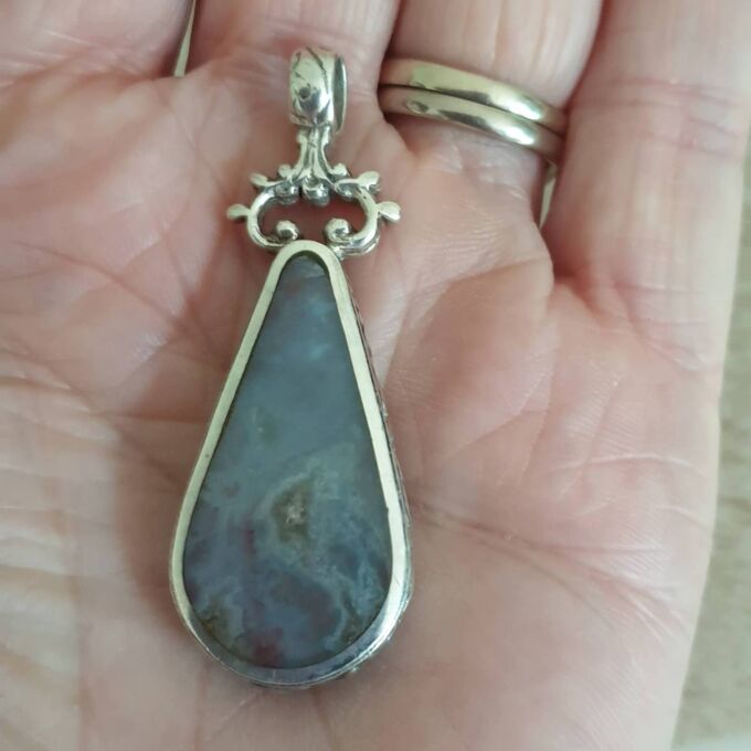 Double Sided Malachite & Agate Pendant by David Scott Walker in Sterling Silver