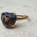 Romantic Heart Cut Smoky Quartz Ring in 9ct Gold, a UK P 1/2 or a US 8 1/4.