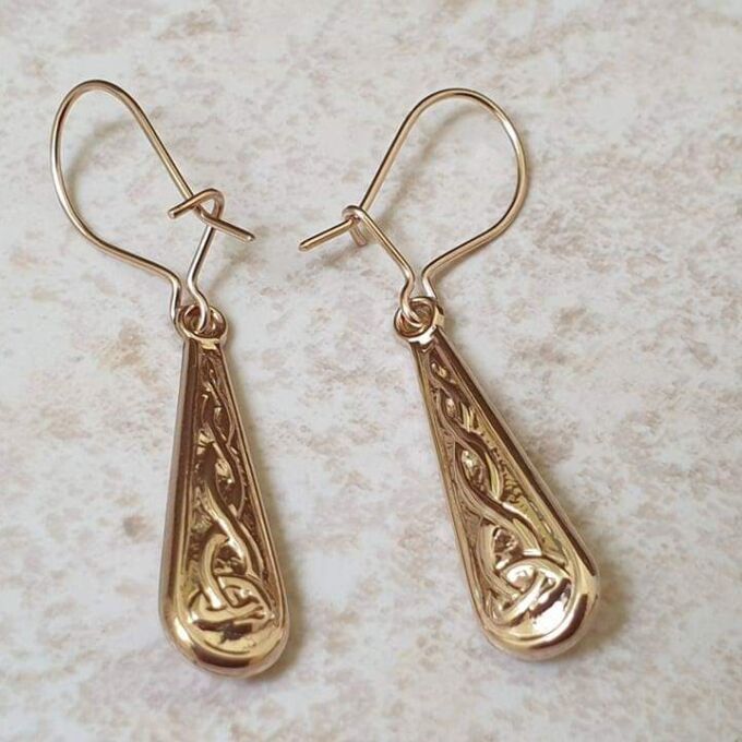 Celtic Design Drop Earrings in 9ct Gold.