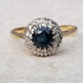 Sapphire and Diamond Halo ring in 18ct Gold and Platinum, a UK M or a US 6 1/2.