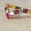 Ruby and Diamond Chevron Ring in 18ct Gold,  a UK M 1/2 or a US 6 3/4.