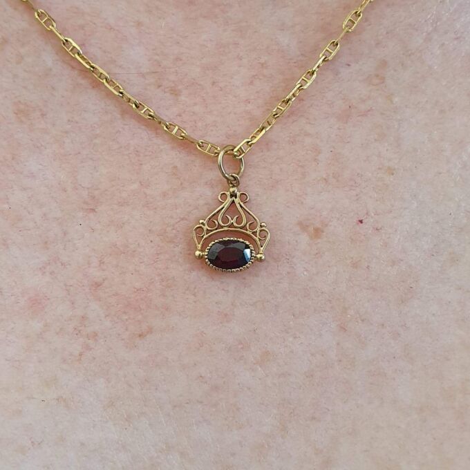 Tiny Garnet Fob Charm in 9ct Gold