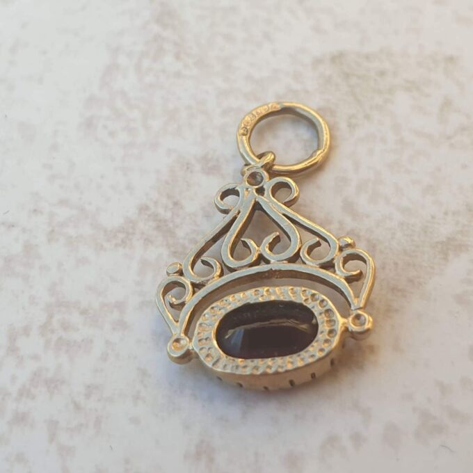 Tiny Garnet Fob Charm in 9ct Gold