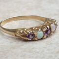 Amethyst and Opal Five Stone Ring in 9ct Gold, a UK O 1/2 or a US 7 1/2.