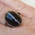 Stunning Banded Agate Cabochon Solitaire in 9ct Gold, a UK N or a US 7.