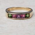 Multi Colour Tourmaline and Amethyst Ring in 9ct Gold, a UK N 1/2 or a US 7 1/4.