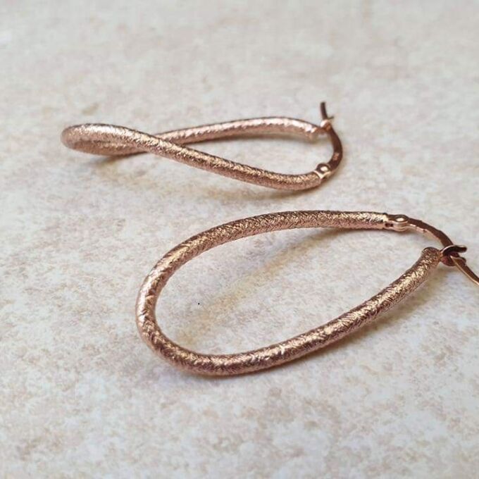 Textured Curved Oval Hoop Earrings in 9ct Rose Gold