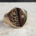 Diamond Set Engraved Signet Ring in 9ct Gold,  a UK O 1/2 or a US 7 3/4