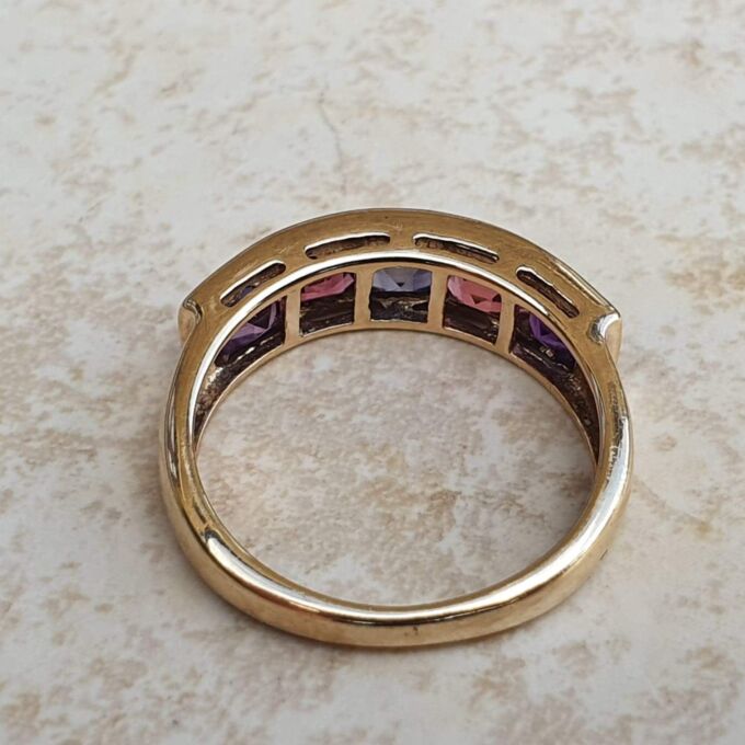 Iolite, Tourmaline and Amethyst Ring in 9ct Gold.