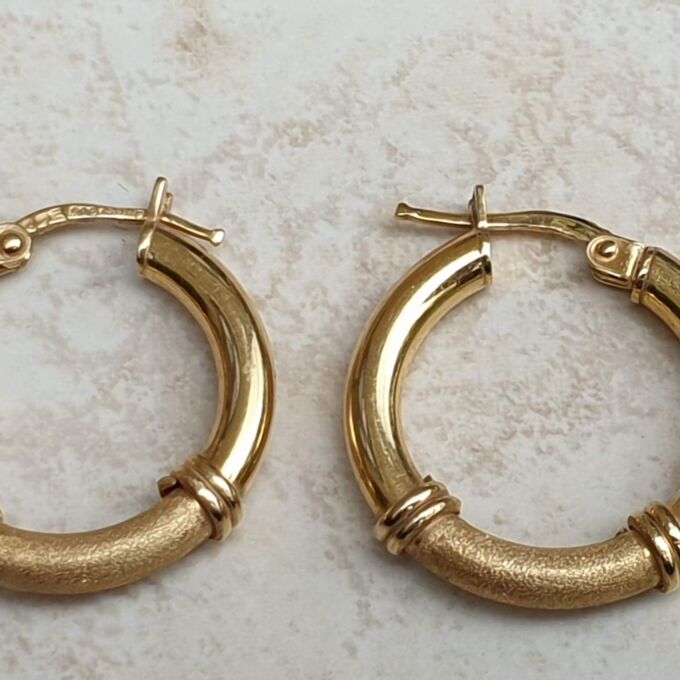 Satin and Matt Hoop Earrings in 9ct Gold
