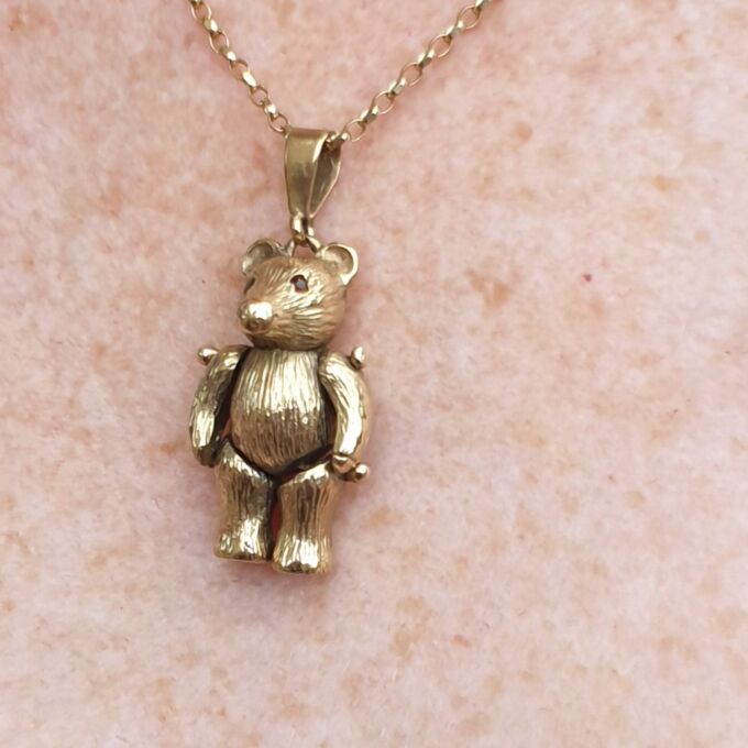 Articulated Teddy Bear Pendant in 9ct Gold