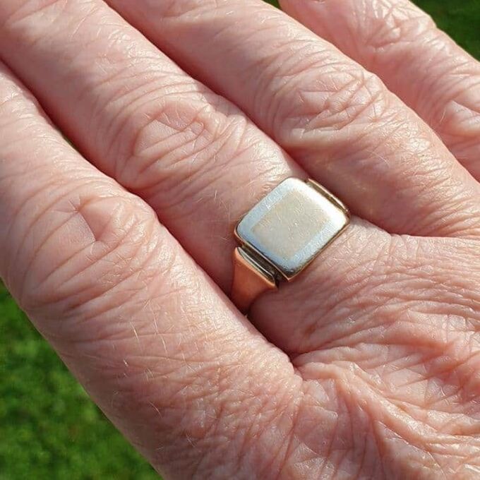 Two Tone Signet Ring in 9ct Gold, a UK Q 1/2 or a US 8 1/2