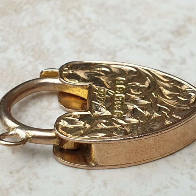Antique Engraved Heart Padlock in 9ct Gold