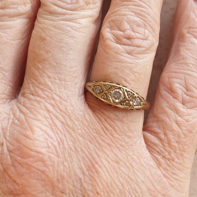 Gypsy Ring with CZ Stones in 9ct Gold,  a UK O 1/2 or a US 7 1/2.