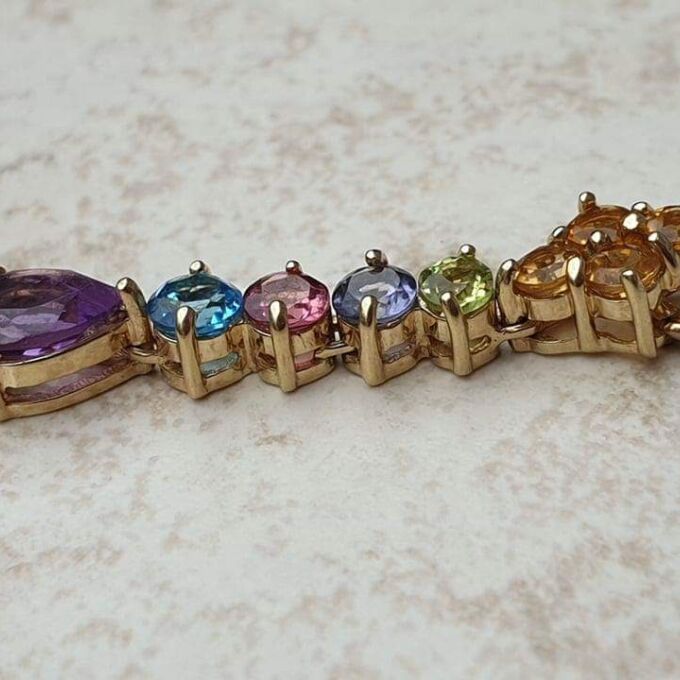 Reserved – Multi Stone Rainbow Drop Pendant in 9ct Gold