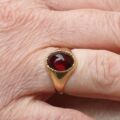 Garnet Cabochon Signet Ring in 9ct Gold,  a UK J 1/2 or a US 5 1/2.
